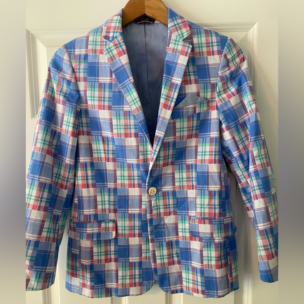Boy’s Tommy Hilfiger patchwork plaid blazer. Excellent condition.